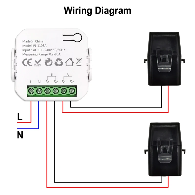 Tuya Smart Life WiFi Monitor de energía bidireccional 1/2 canales con abrazadera App Monitor energía solar producida y consumida AC110V 240V