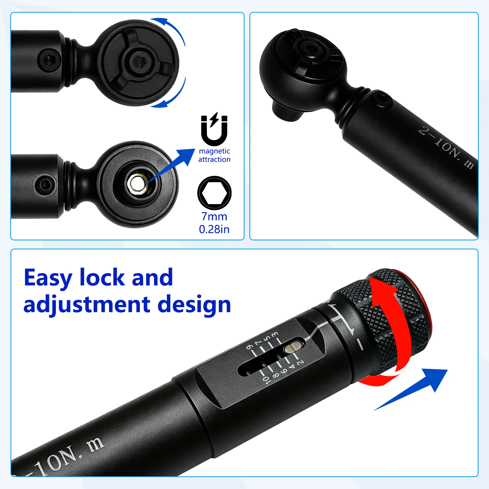 2-10 Nm Mini Preset Torque Wrench, Two-Way Adjustable Clamp Bicycle Repair Wrench, Hand Tool with Torque Indicator, Black - view 2