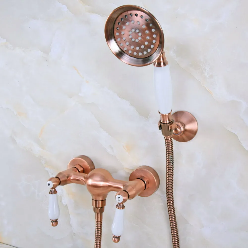 

Antique Copper Wall Mounted Bathroom Shower Faucet Set with 1500MM Hose Handheld Spray Head Mixer Tap Dna298