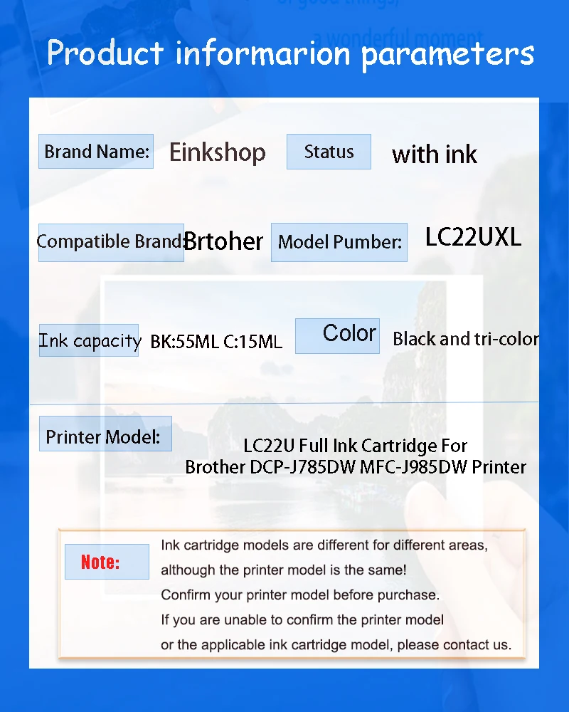 einkshop 5/4PCS For LC22UXL 22UXL LC22U Full Ink Cartridge BK/C/M/Y Compatible For Brother DCP-J785DW MFC-J985DW Printer