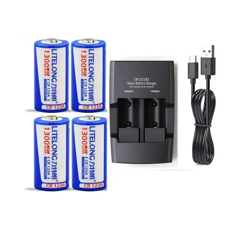 4 Stück/Set 3,2V CR123A Wiederaufladbare Batterie 16340 1300mAh LiFePO4 Lithium-Akku Intelligentes CR2 CR123A Batterieladegerät