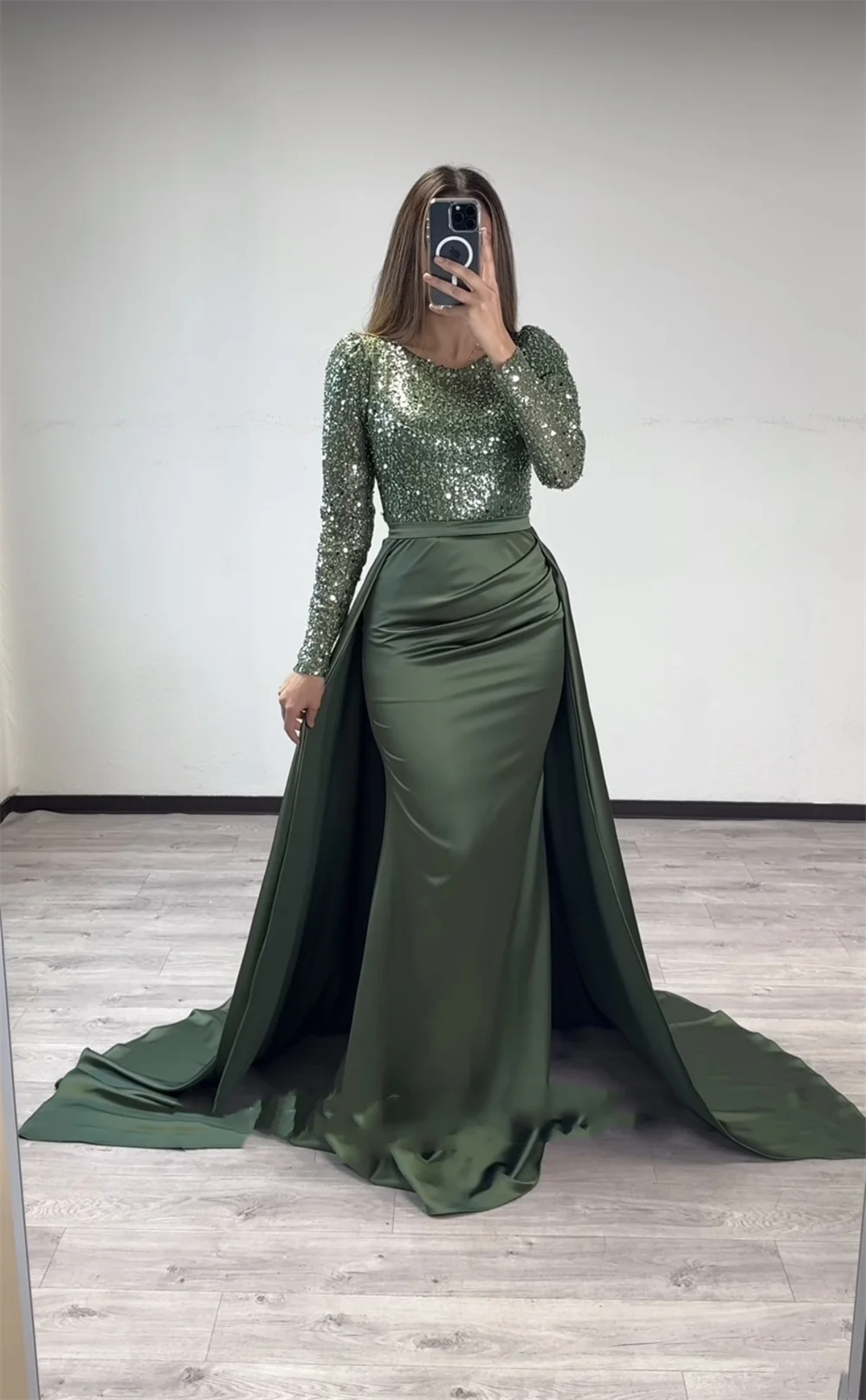 Jessica Dark Green Prom Dress Luxurious Satin Sequins Arab Dress فساتين السهرةMermaid Elegant Lady Formal Occasions Party Dress