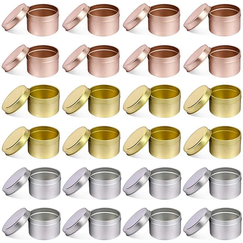 24 Pcs Candle Tins, 4 Oz Metal Candle Containers For Candle ,For Making Candles, Arts Crafts(Silver, Gold, Rose Gold)