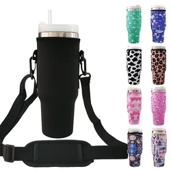 Water bottle carrying bag compatible with Stanley 30/40 ounce drum with handle, equipped with adjustable shoulder straps