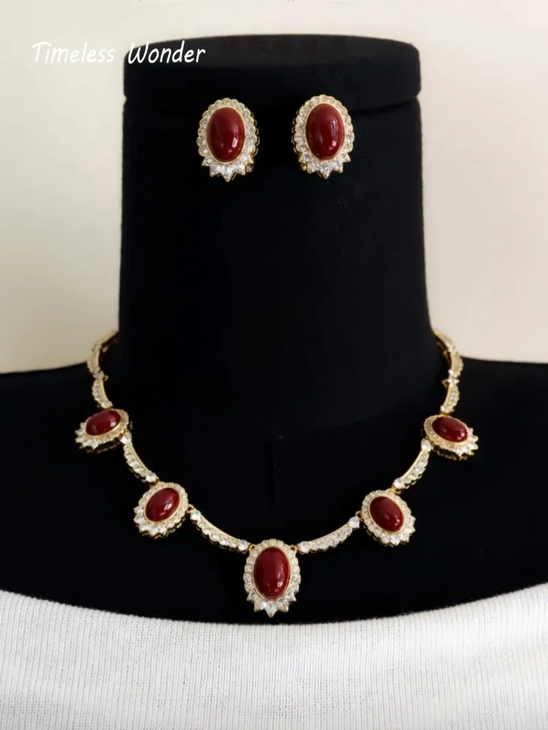 الخالدة عجب يتوهم الزركون جيو حجر تمهيد قلادة N زر أقراط النساء مصمم طقم مجوهرات العصرية نادر خمر 4612 #3