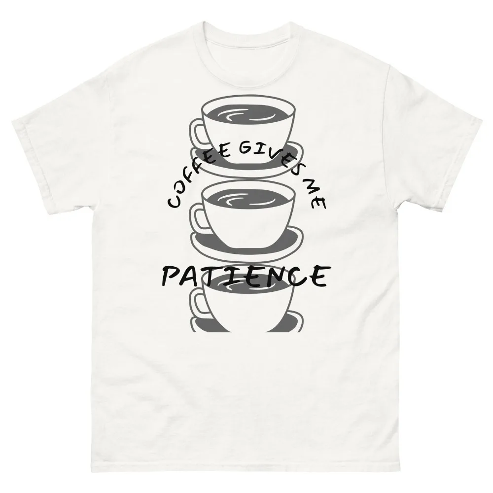 커피는 나에게 인내심을 줍니다 티셔츠 커피 애호가 선물 셔츠 일상 생활 캐주얼 남성 여성 티 릴렉싱 의류 유니섹스 코튼 탑스