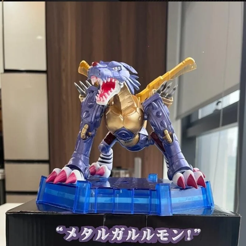 21cm Bandai Digimon Adventure Were Garurumon Metal Greymon Pvc Figurine Emit Light Anime Figures Model Collecile Action Toy Gift