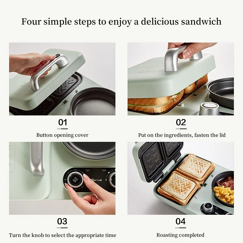 Machine de petit déjeuner sandwich Grille-pain Œuf frit Nouilles bouillies Bacon frit Machine à biscuits gaufres pour petit-déjeuner multifonction