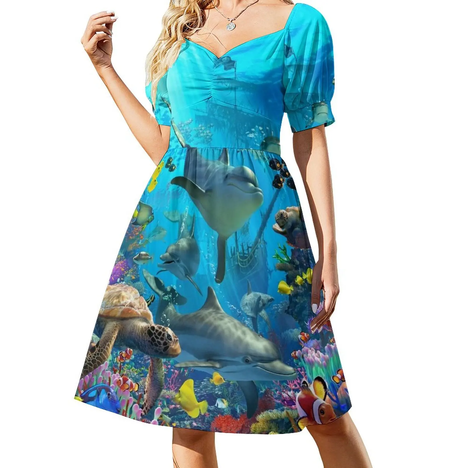 

Dolphin Playground Short Sleeved Dress womens dress Dresses women formal occasion dresses Aesthetic clothing Dress