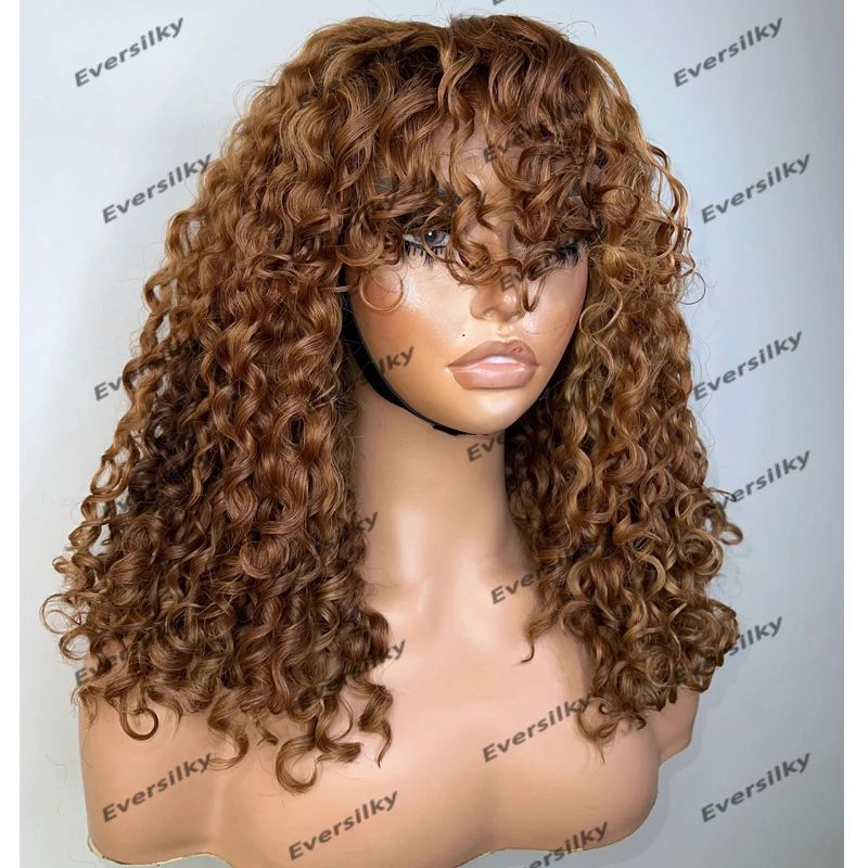 Caramel Brown Peruvian Glueless 200Density 13x6 Deep Part Lace Front Human Hair Wigs for Women Loose Curly 5x5 Lace Closure Wigs