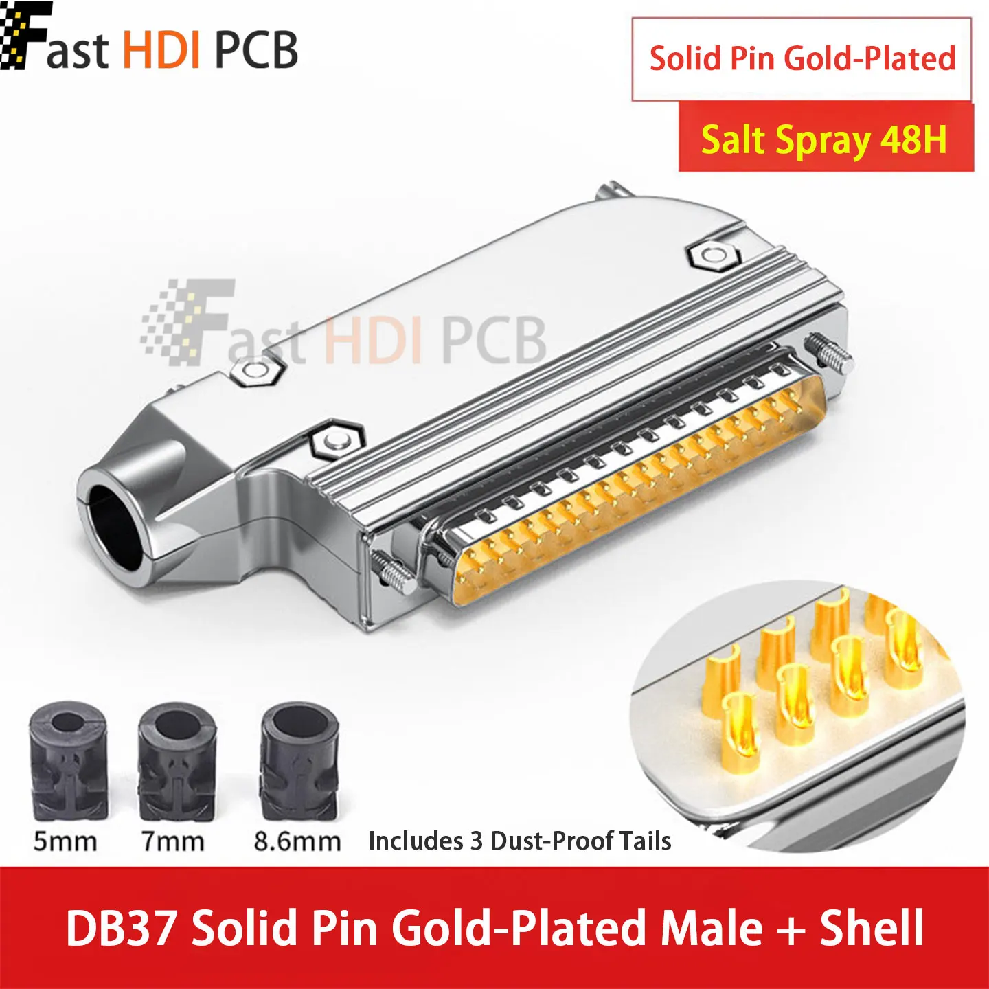 DB37 Connector Male Female 37 Pin D-Sub 90 Degree Right Angle Solder Type Metal Shell Gold Plated Solid/Stamped Pin