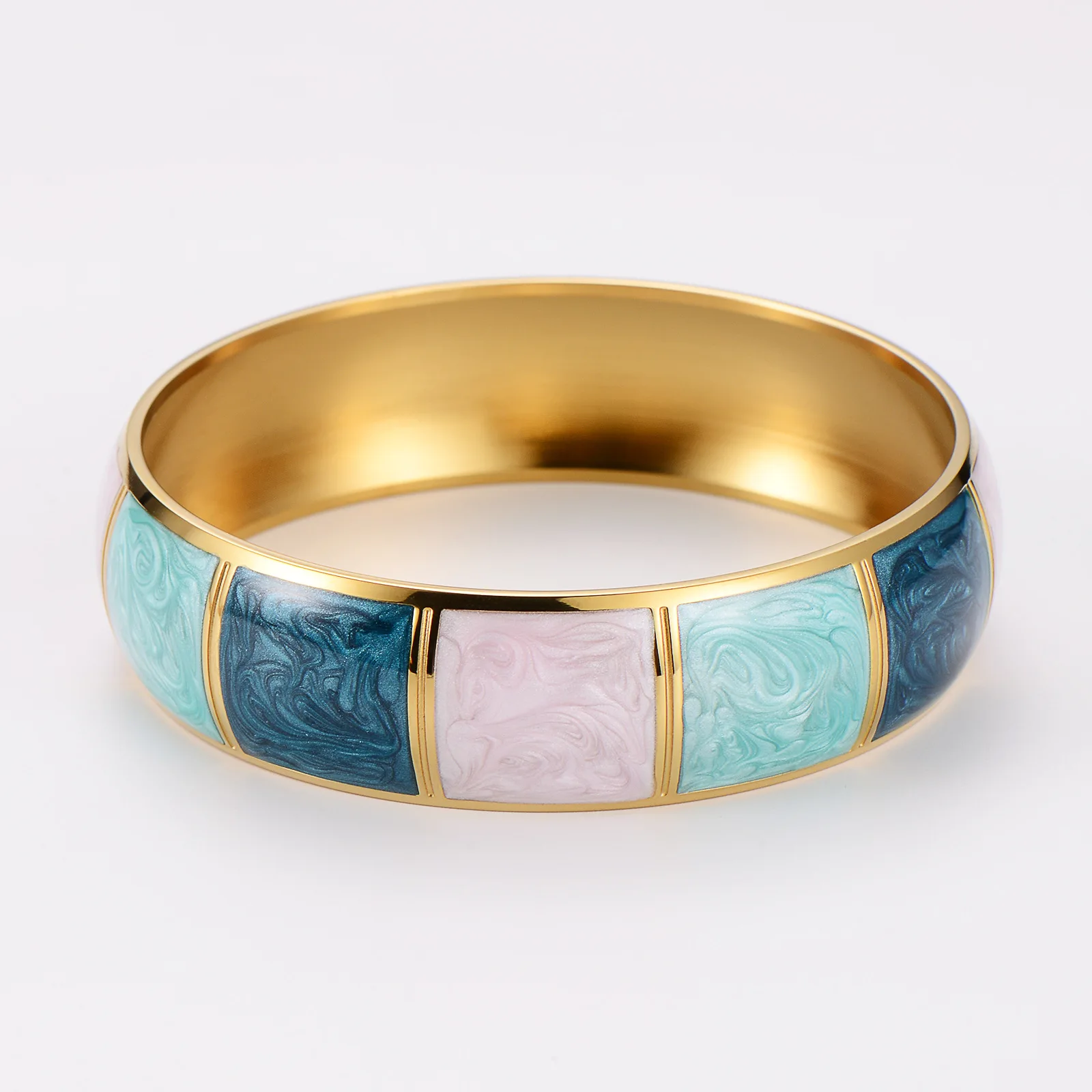 Colorful Stainless Steel Bracelet Wide Format Titanium Steel Bracelet for Women Geometric Design Jewelry Chain Party Gifts
