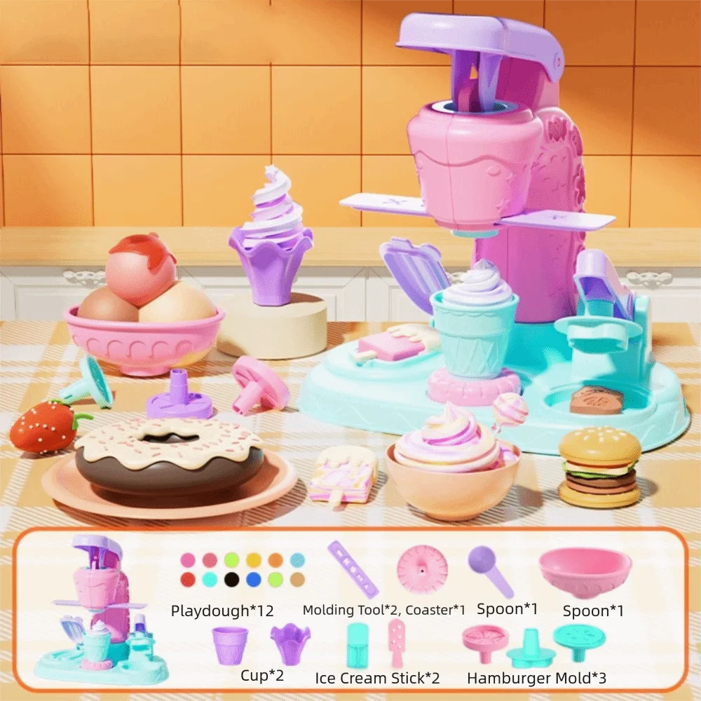เครื่องทำไอศกรีมเส้นดีไซน์แปลกใหม่ งานฝีมือ DIY สำหรับเด็ก  แม่พิมพ์ดินสีสำหรับการเรียนรู้และพัฒนาทักษะ
