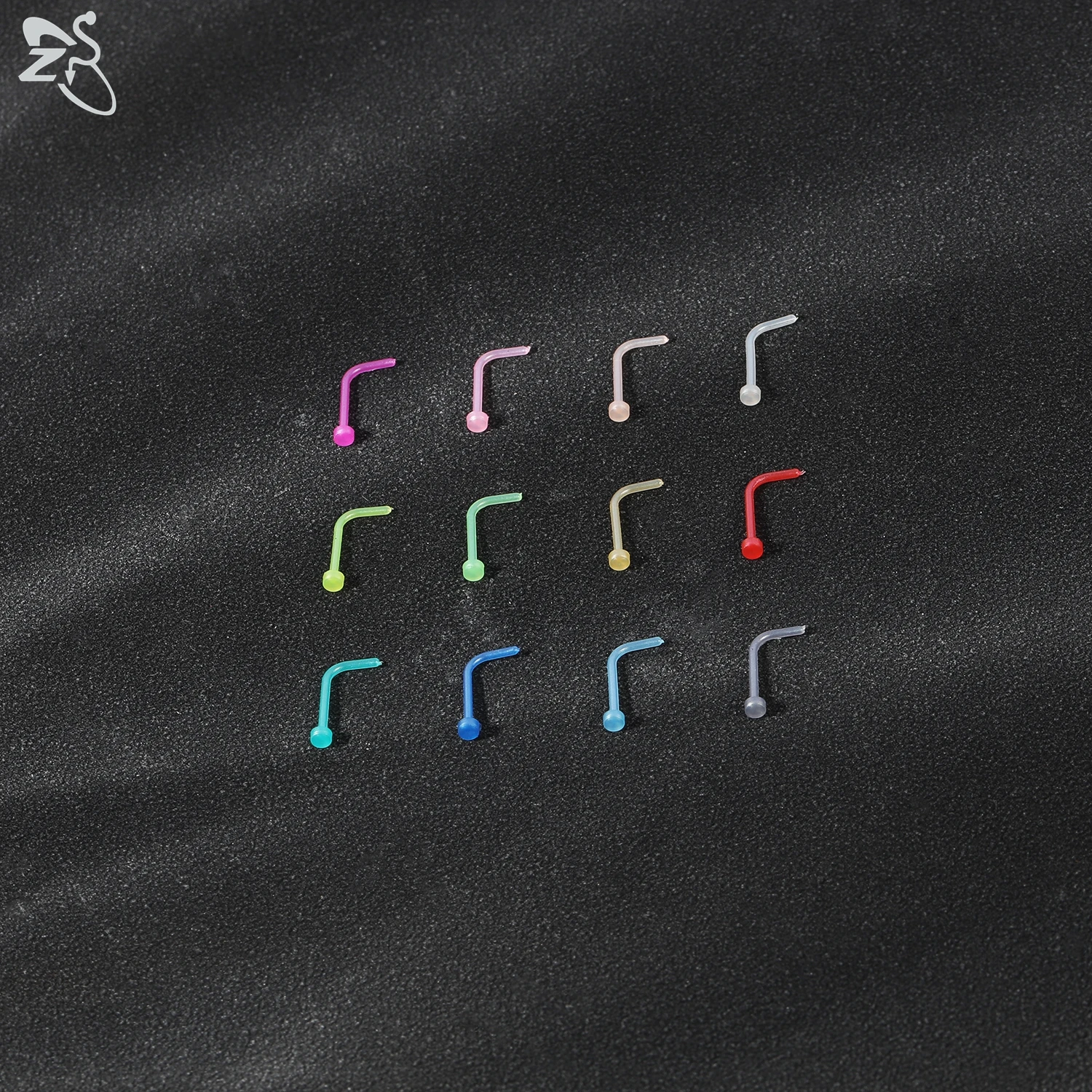 ZS 12PCS/Lot 20G Anti Allergy Acrylic Nose Stud Set I/L/S Shape Colorful Nostril Piercings Invisible Pin Nose Piercing  Jewelry