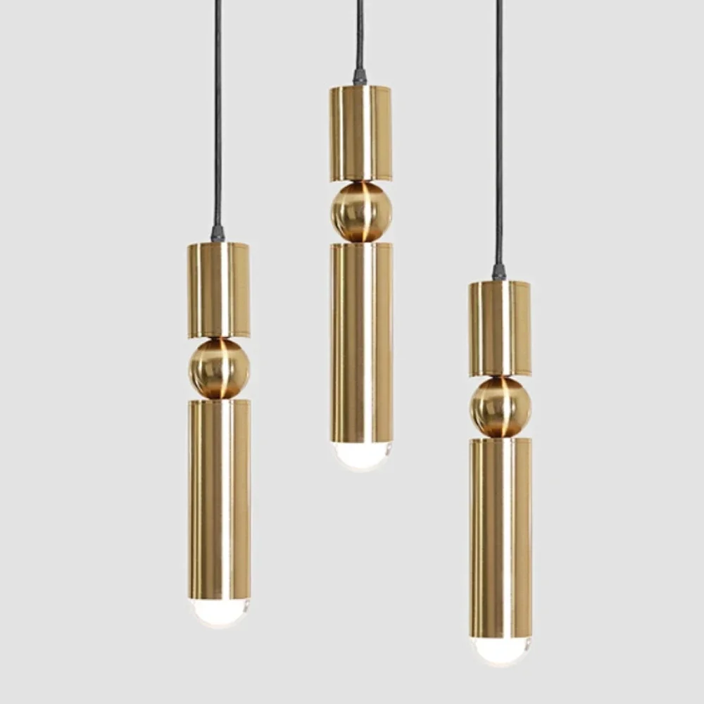 Modern Minimalist Pendant Lamp Gold Chandelier Dining Room Indoor Home Decor Cylinder Pipe Hanging Lamp Kitchen Lighting Fixture