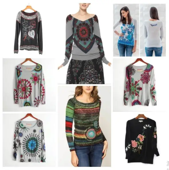 Foreign trade Spain female knitted sweater printing heavy embroidery round neck long sleeve sweater many styles