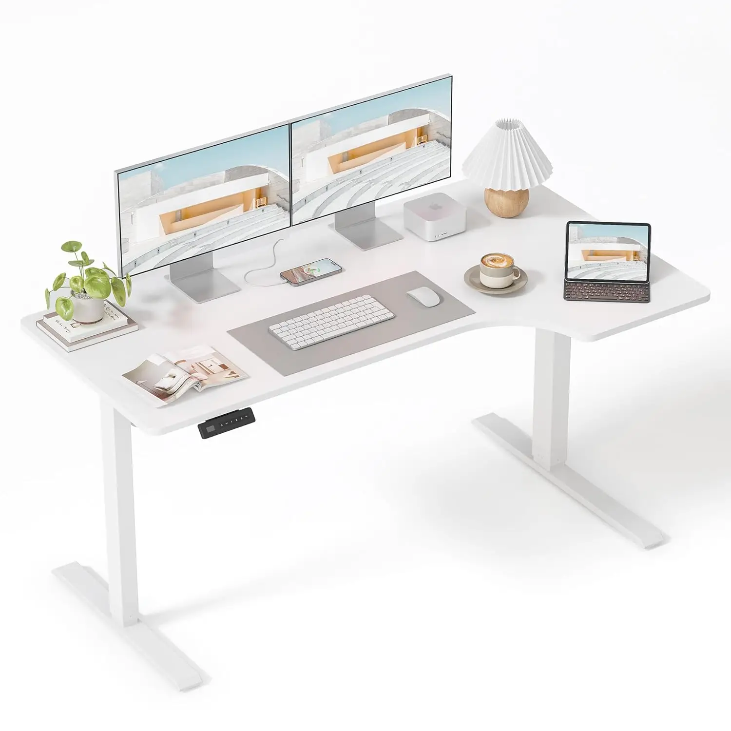 

Электрический L-образный стол-трансформер 55x32 дюйма с 4 настройками памяти, для дома и офиса, белый, на заказ