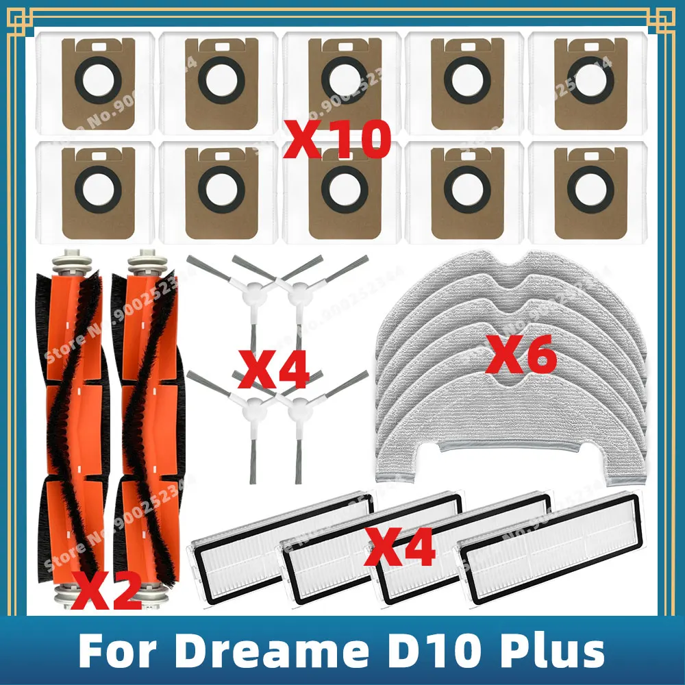 Peças de reposição Acessórios para Dreame Bot D10 Plus, RLS3D, Escova Lateral Principal Filtro Hepa, Mop Pano, Saco de Pó