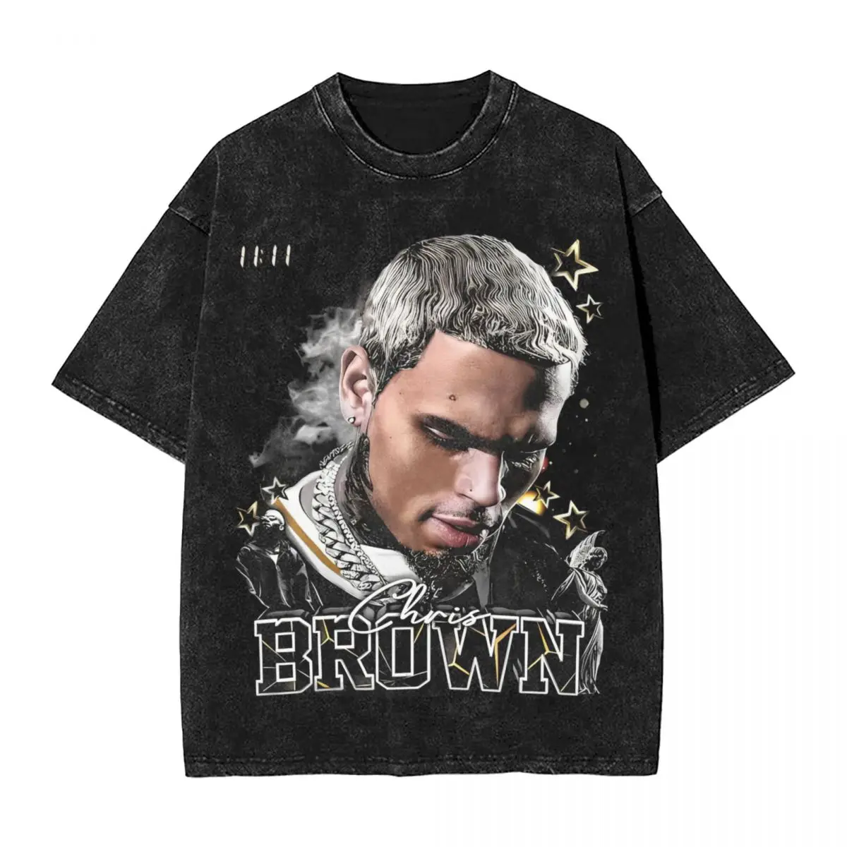 Rapper Chris Brown T Shirt Hip Hop Washed Cotton Oversize T-Shirt 90s Music Breezy Retro for Men Women Tops Graphic Tee Shirt