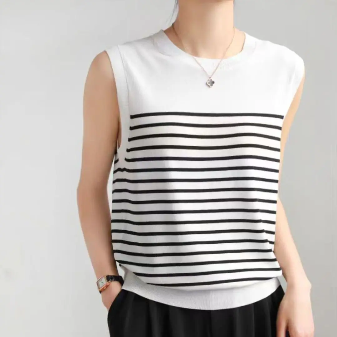 WinvyNee Summer Women 100% Cotton Striped Camis Vest O Neck Tops Basic Clothes Casual Tank Crop Top Women Pullover C1102001