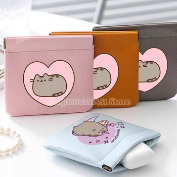 Pusheen 프린트 다기능 메이크업 가방, 자동 닫힘 동전 지갑, 립스틱 데이터 케이블 보관 파우치, 여행용 미니 지갑