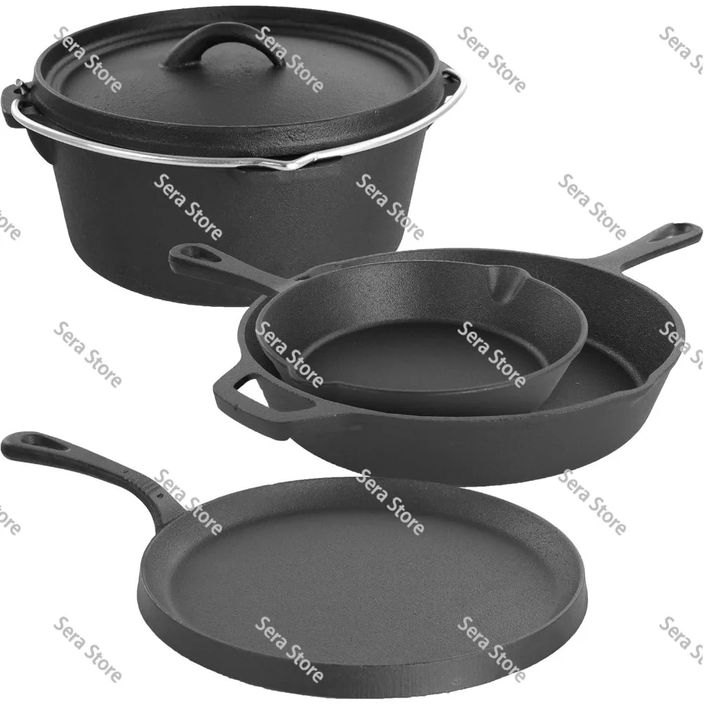 5-Piece Black Cast Iron Oven-Safe Pre-Seasoned Cookware Set