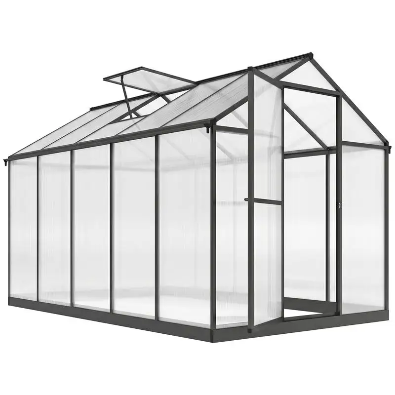 Garten-Gewächshaus aus Aluminium und Polycarbonat, Gewächshaus mit verstellbaren Oberfenstern 303x183x195cm transparent