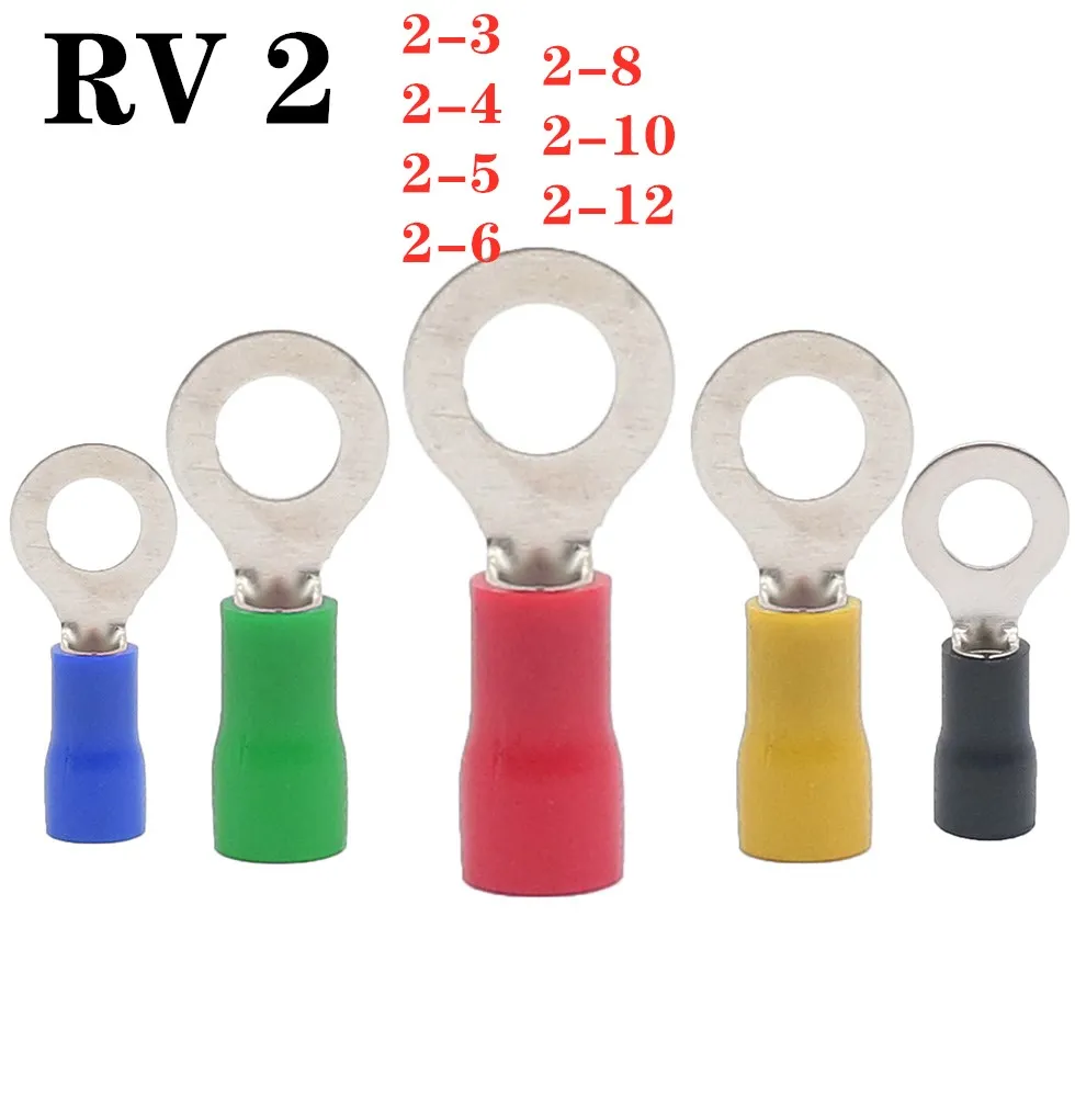 50PCS RV2-3 2-4 2-5 2-6 2-8 Insulated Blue Ring Terminals Wire Cable Electrical Crimp Connectors 16-14 AWG Kit M3/M4/M5/M6/M8