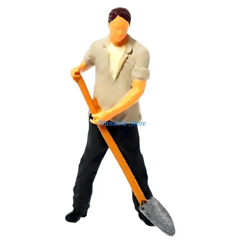 U2JC 1:64 Scale Miniature Construction Worker Digging Treasure Road Scene Model Durable Resin for Home Office Decoration Gift