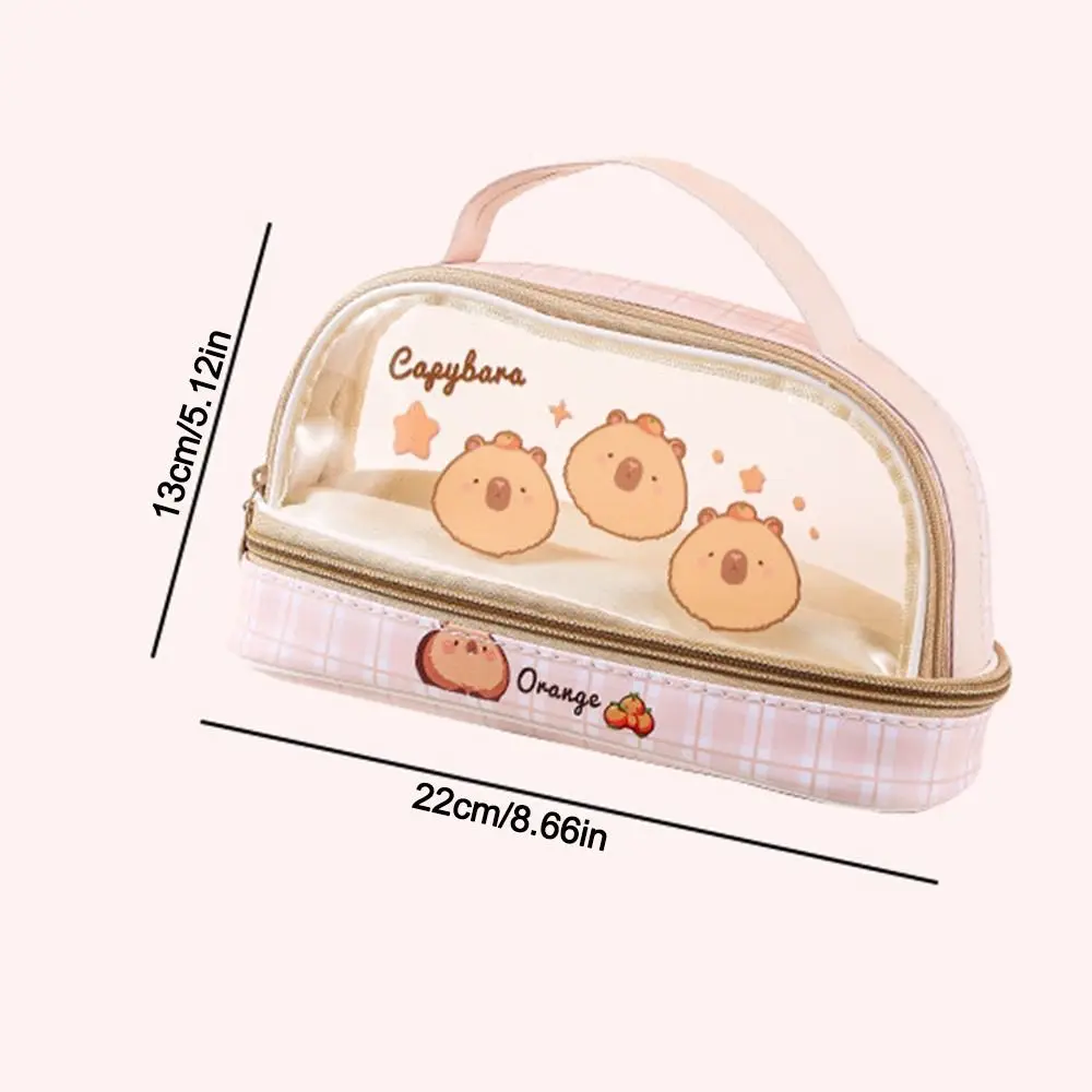 Cute Transparent Capybara Pen Bag Double-laye Student Stationery Stationery Storage Bag Large Capacity Pencil Bag