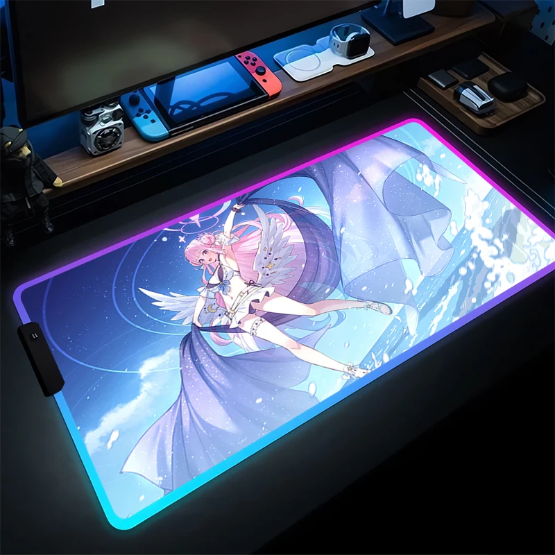 RGB Mouse Pad Anime Gamer Laptop Gaming Accessories Varmilo Keyboard Pad LED PC Blue Archive Desk Mat Cute Misono Mika Mousepad