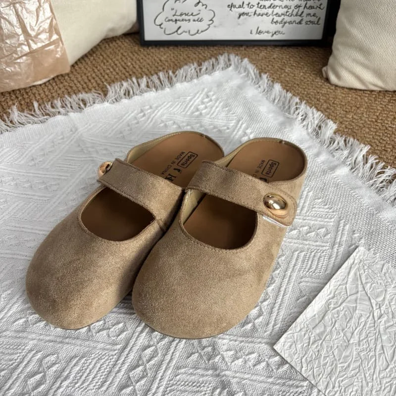 Vintage Time Mules for Women Closed Toe Square Toe Buckle Decor Memory Foam Insole Non Slip Daily Footwear