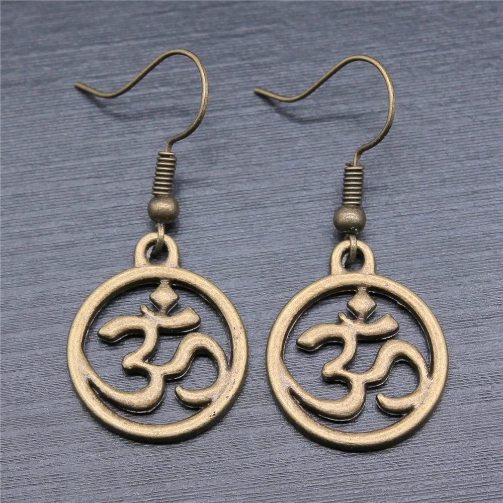 Fashion Handmade Simple Design Antique Bronze Color Om Pendant Earrings Women Vintage Drop Earrings