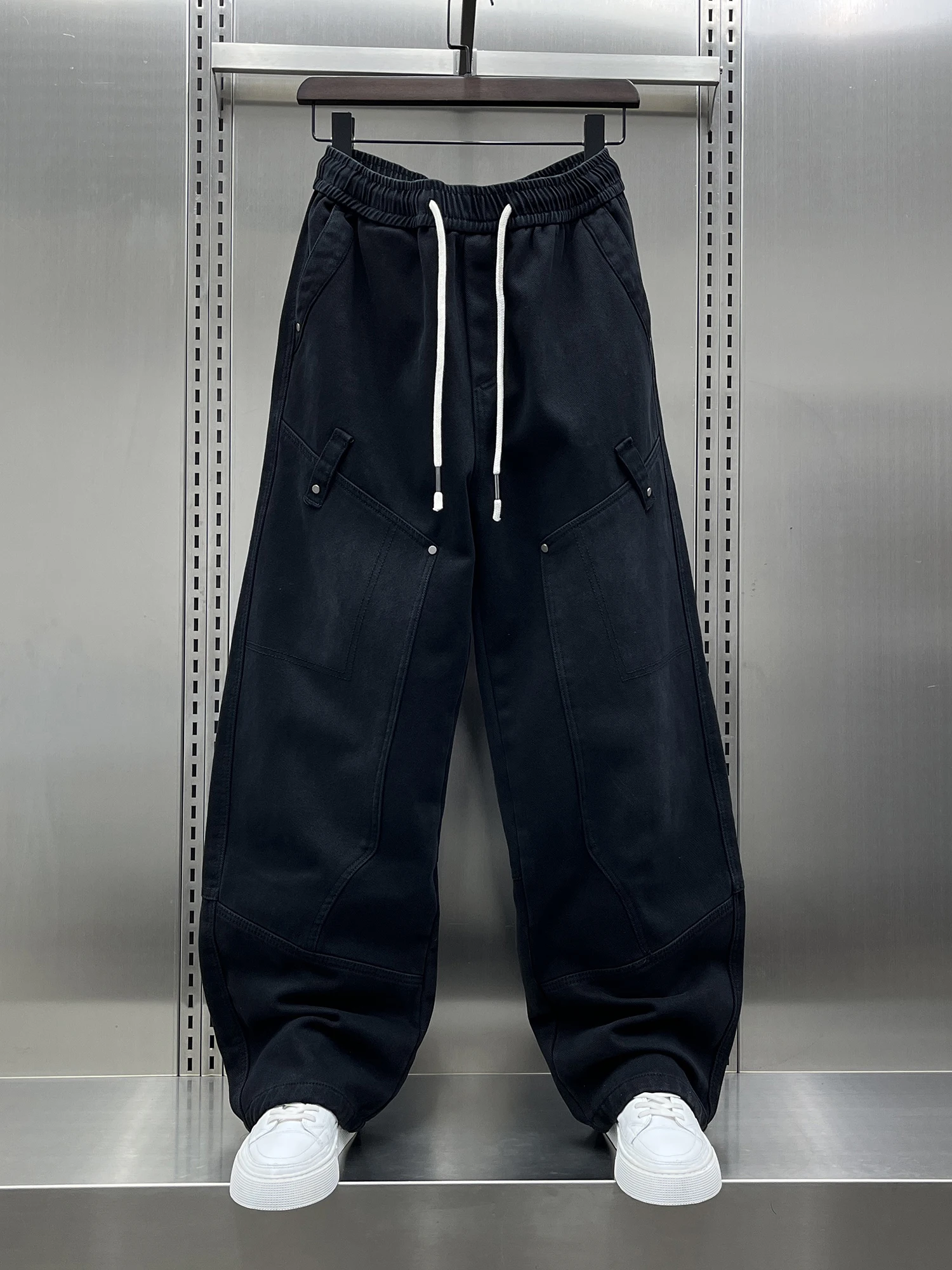 

Мужские повседневные брюки прямого кроя с подкладкой, эластичная резинка на талии, универсальные рабочие брюки, модные брендовые удобные брюки свободного кроя