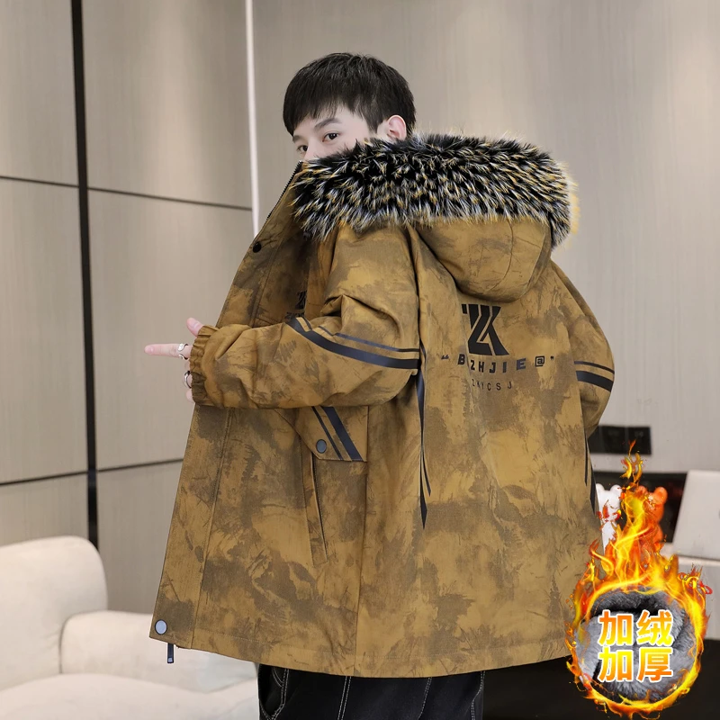 Men Winter Thickened Warm Parkas Hooded Windproof Warm Male Cotton Coats Fashion Casual Outdoor All-match Men Clothing Hot Sale