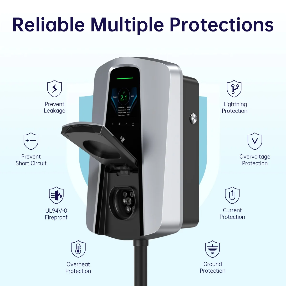 7.4KW Type2 EV Charger Socket Version 11KW 22KW Electric Vehicle Wallbox Car Charger IEC62196-2  RFID WIFI APP Control CEE Plug - view 3