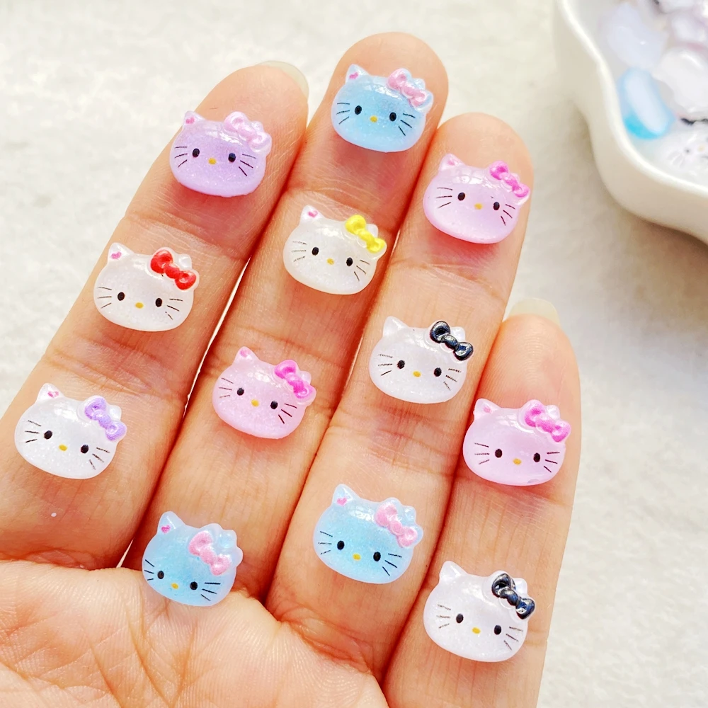 50PCS Lindos Mini Adornos Brillantes de Resina con Diseño de Gatito y Lazo para Uñas, Decoraciones Creativas y Coloridas para Uñas, Manualidades y Horquillas DIY