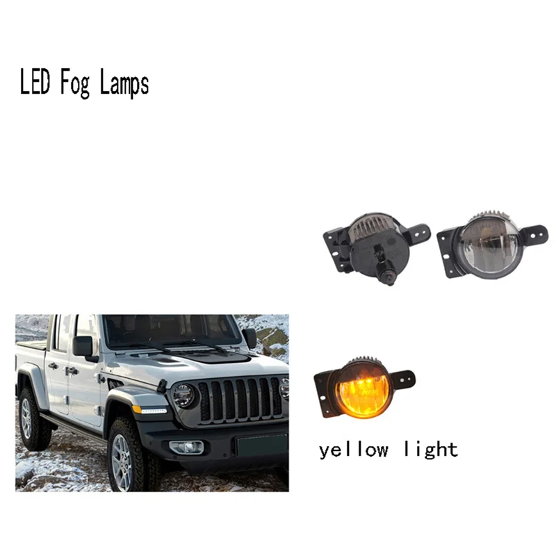 

1Pair Yellow Light LED Fog Lamps For Jeep Wrangler JT 10Th JLU 2018-2024 Daytime Running Lights Front Bumper Headlights