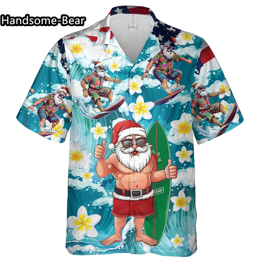 

Hawaii Christmas Party Children's Shirts 3D Santa Claus Clothes Short Sleeve Casual Unisex Kids Shirts Cartoon Children Clothes