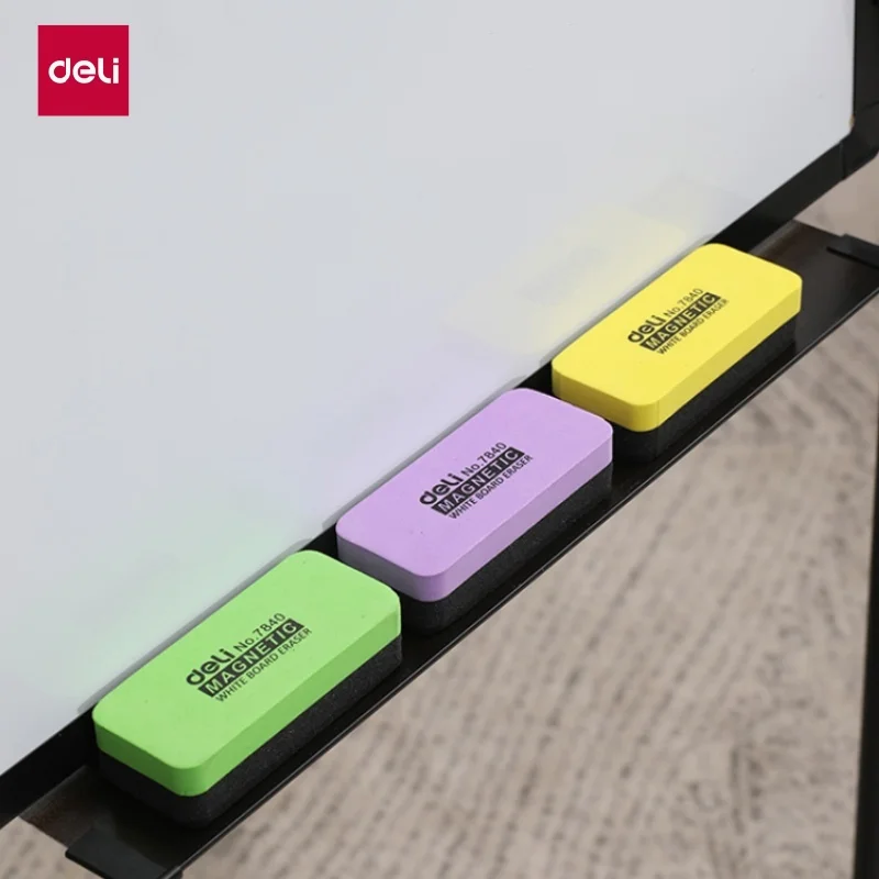DELI Borracha magnética para quadro branco, limpador de quadro negro de fixação forte, limpador sem poeira para sala de aula, escritório, casa e material escolar