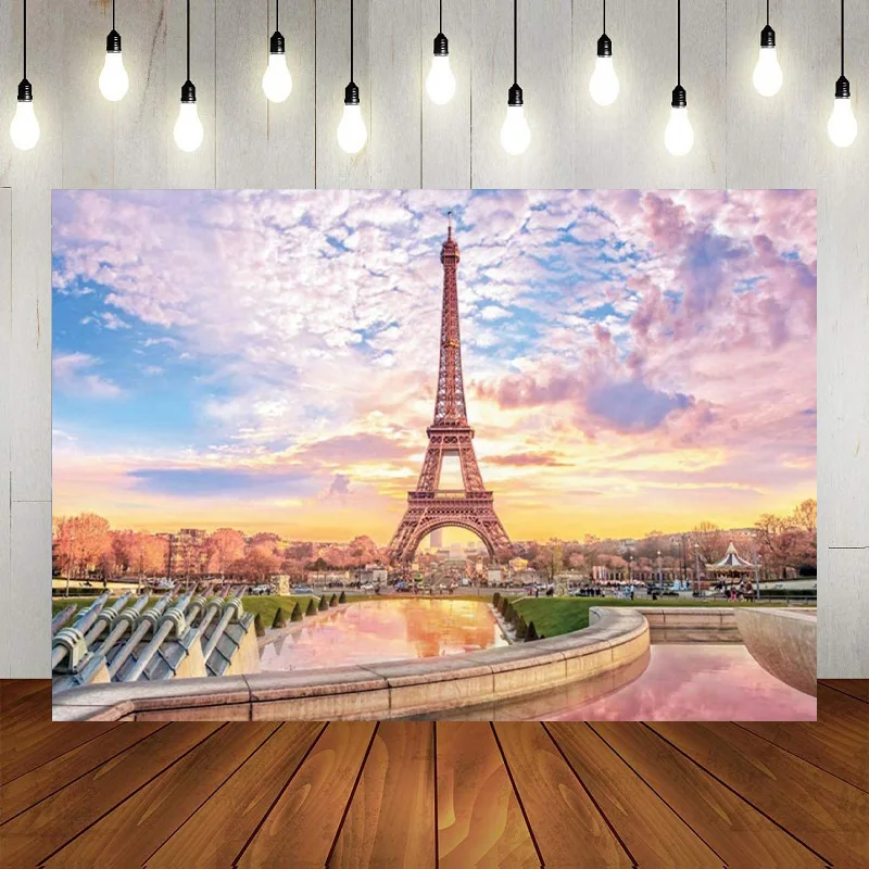 Eiffel Tower Paris Landmark Global Photography Backdrop Background Travel Landmark On Earth Banner Decoration Baby Shower