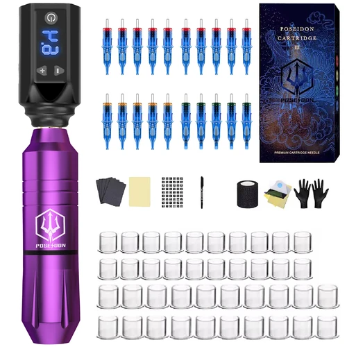 Imagen 2 del producto Kit de tatuaje POSEIDON, el mejor nuevo Kit de pluma de tatuaje para maquillaje permanente, máquina de tatuaje, fuente de alimentación inalámbrica para tatuaje, Kit de pistola de tatuaje