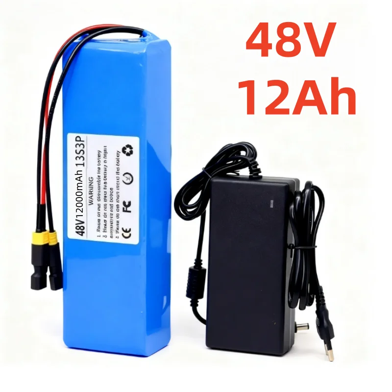 

48V 12Ah 12000mAh E-Bike Battery Pack 13S3P with 54.6V Charger for Electric Bicycle Long Lasting Power Ready to Use XT60 T Plug