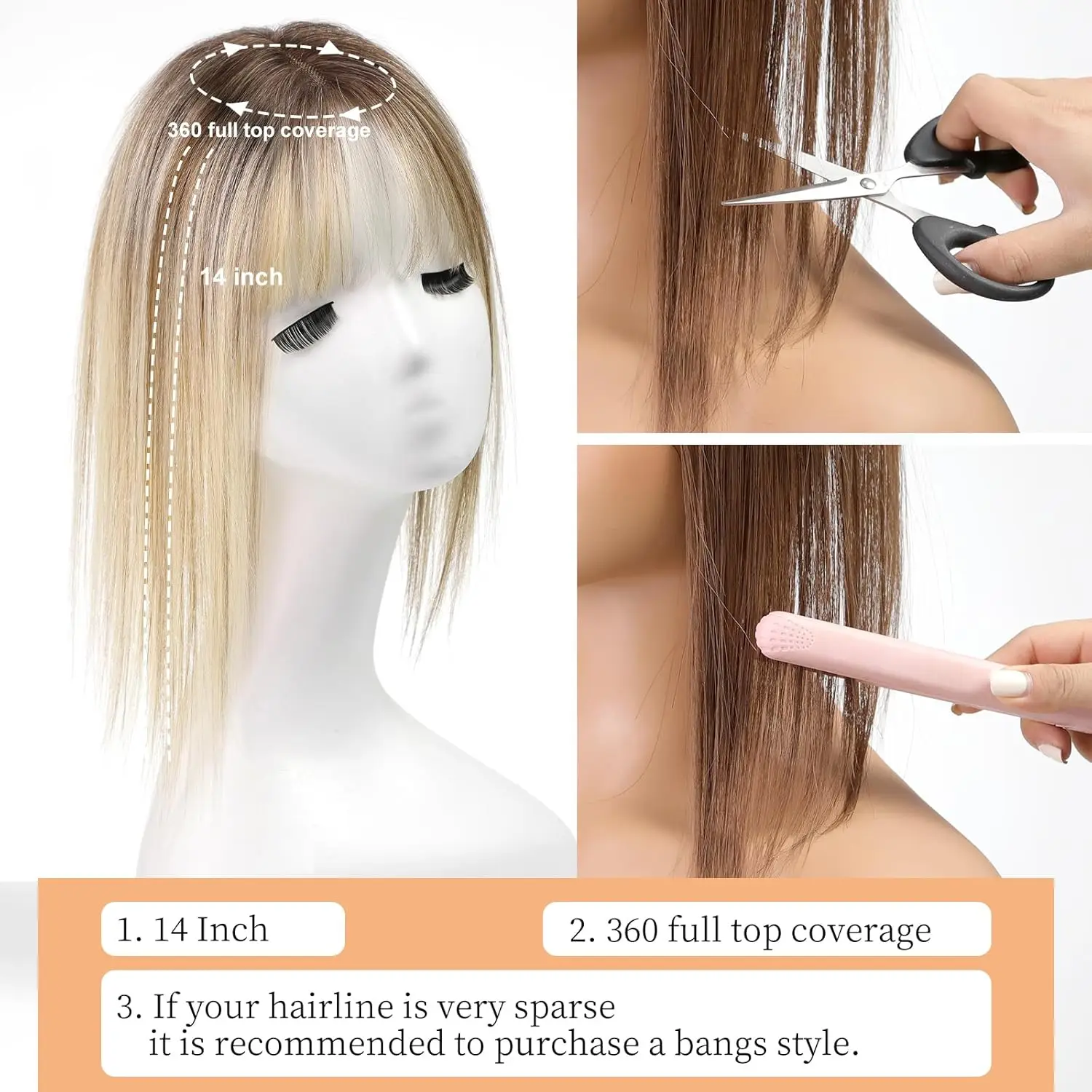 Extensions de cheveux humains Remy avec frange pour femme, 100% cheveux humains, blond, brun mélangé, ajouter du volume, clip, utilisation 03