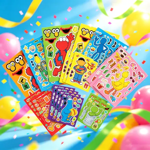 16PCS DIY Stickers Cute Cartoon Face Stickers Elmo Sesame Street Birthday Party Festive Events Supplies Birthday Party Festive