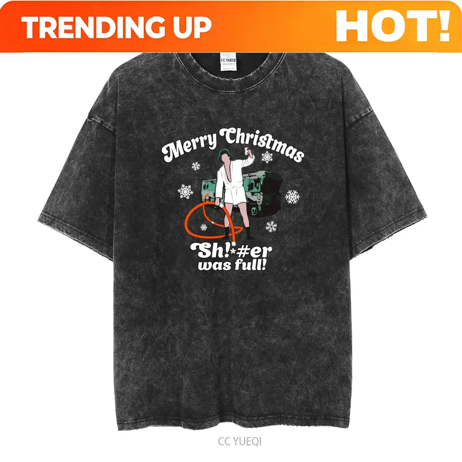 Customization Shirt National Lampoon Christmas Vacation Merry Shitter Was Full Red T Shirt Vintage Washed Casual Top For Everyda