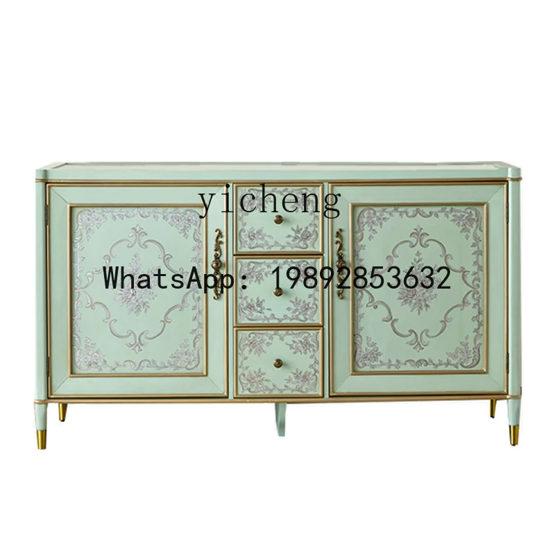 

BB Painted Art Sideboard Cabinet Two Doors Three Buckets Locker American and European Style Pastoral Curio Cabinet