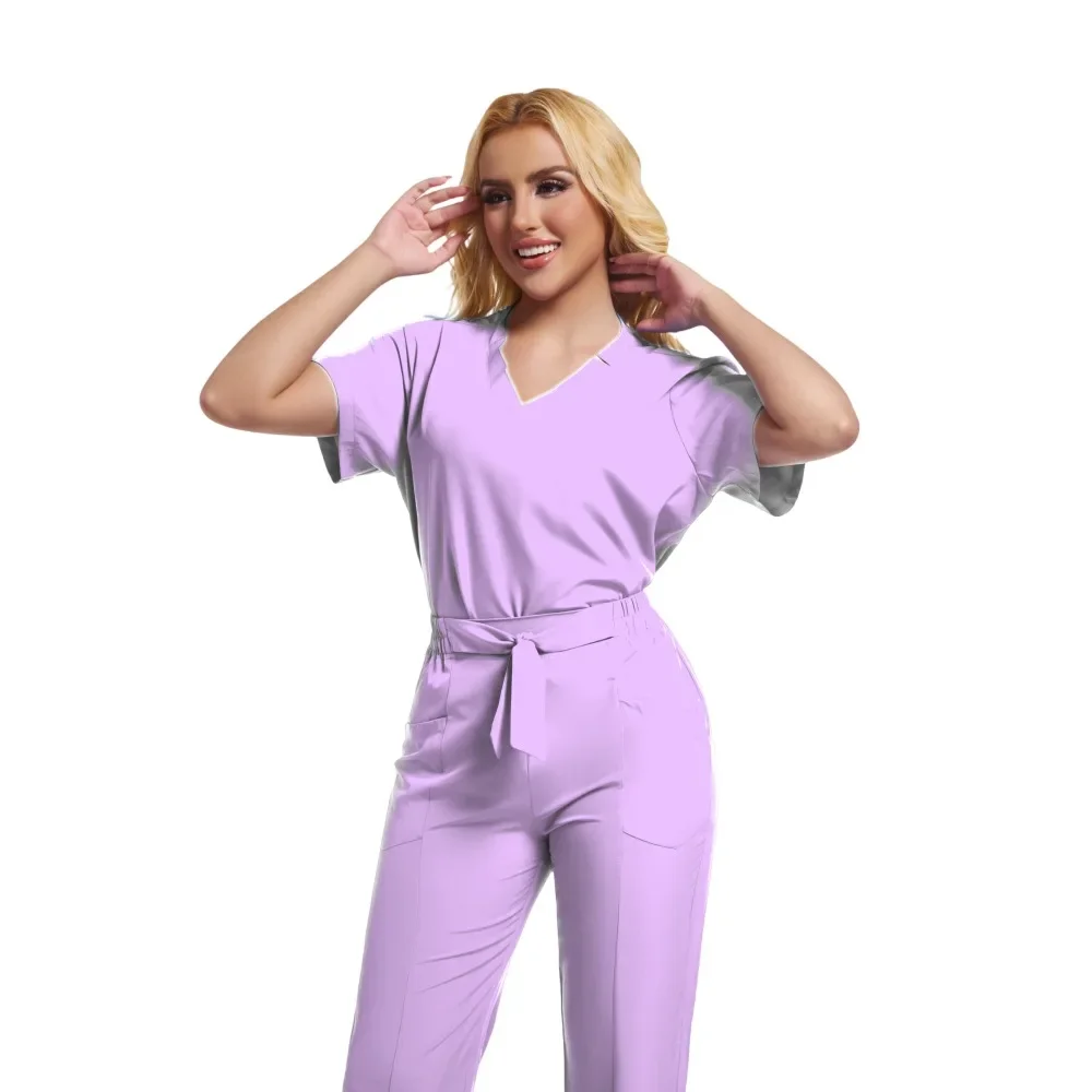 HZMNOI Scrubs Uniform Pak Korte Mouw V-hals Tops + Jogger Broek Set Verpleging Vrouwen Veelkleurige Dierenarts Scrub Medische Werkkleding