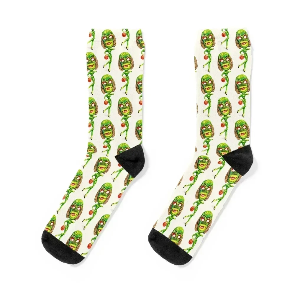 Halloween Trick or Treat Pin-Up: Creature From the Black Lagoon - White Socks Men's man Socks Women Men's