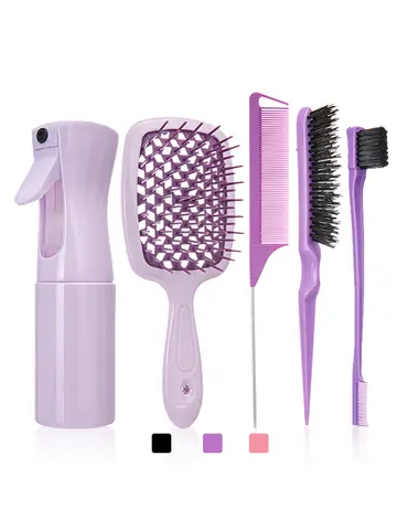 5/6 Pcs Comb Set Detangling Hair Brush Curly Hair Curved Rat Tail Comb Set Edge Hair Brush Curly Hair Brush Hair Salon Tools